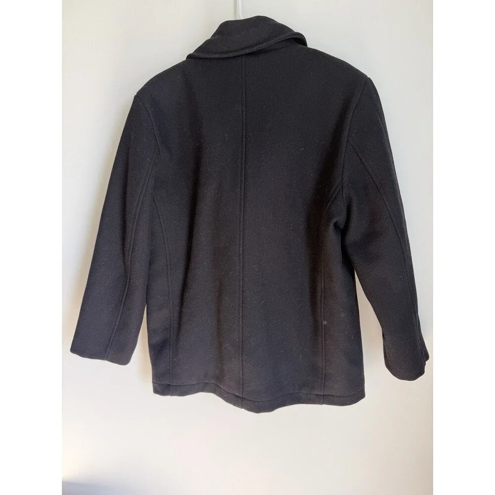 Men’s Black Wool Navy Pea Coat-Sonoma Brand-Large-Fleece Lining-EUC